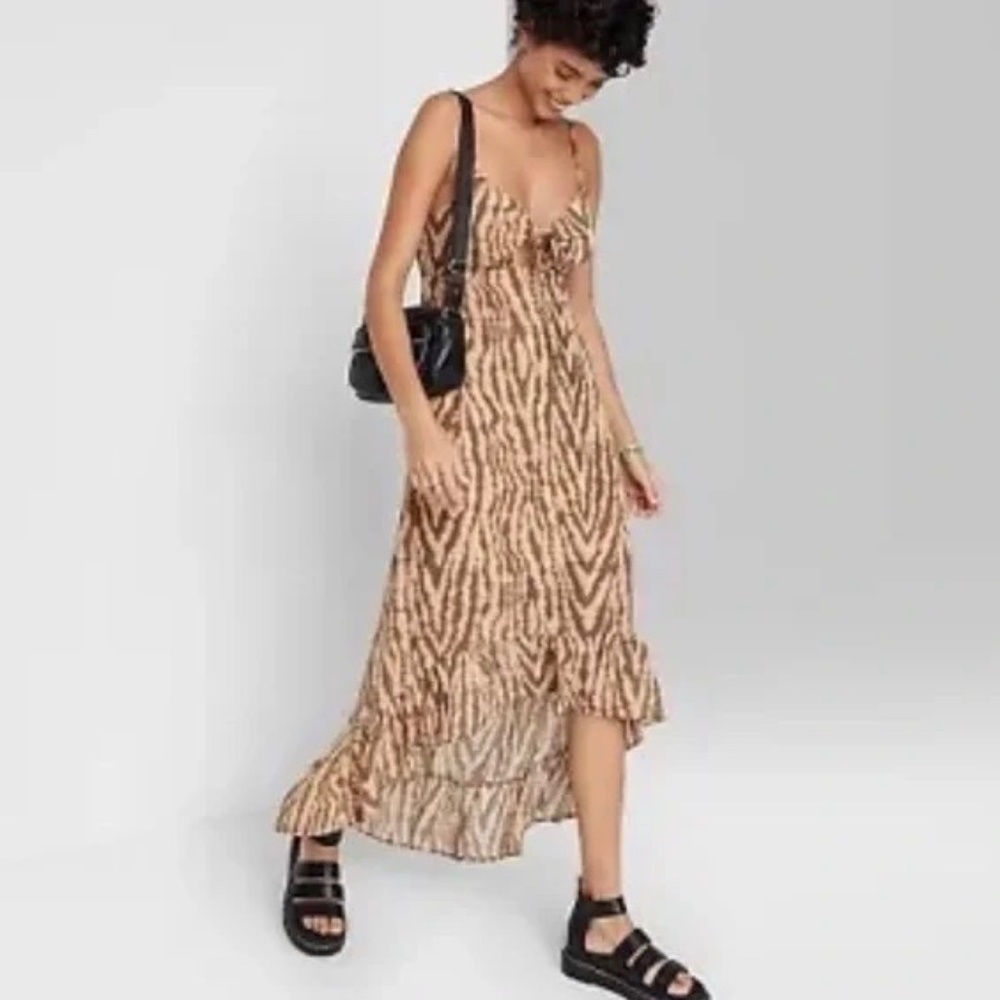 NWT Wild Fable Women's  Cognac Tiger Sleeveless High-Low Hem Chiffon Dres SZ XXL